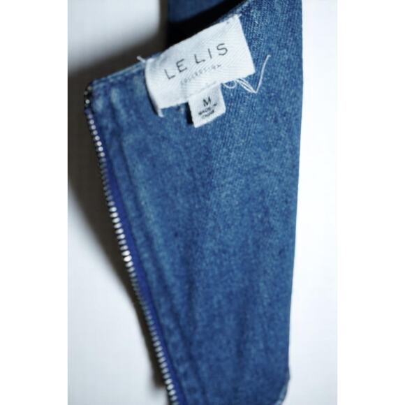 LE LIS Denim Mini Dress M Belted Tank Sleeveless Square Neck Blue Y2K Casual - Picture 12 of 16